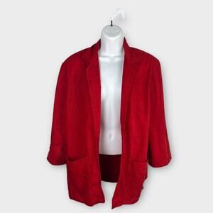 Vintage Harlow Red Suede Corduroy Open Front Blazer Topper Jacket Size Large